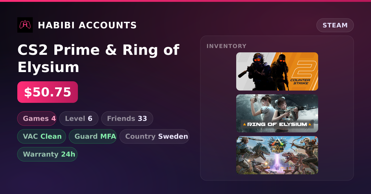 CS2 Prime & Ring of Elysium — HabibiAccounts