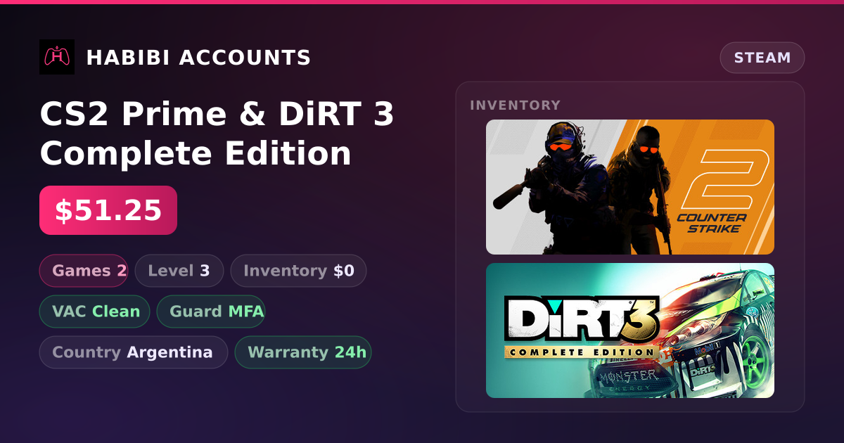 CS2 Prime & DiRT 3 Complete Edition — HabibiAccounts