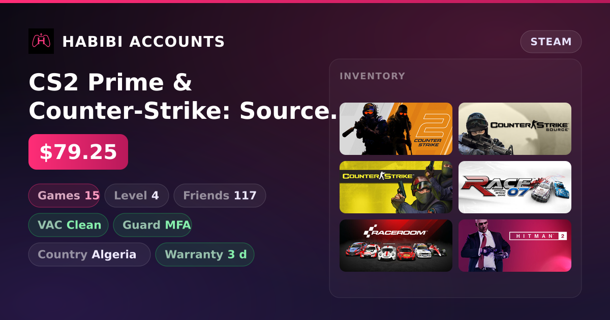 CS2 Prime & Counter-Strike: Source | 15 Games | Clean