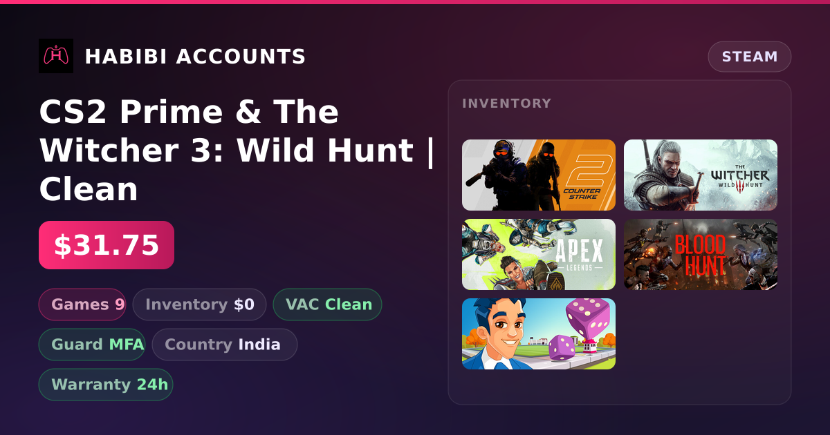 CS2 Prime & The Witcher 3: Wild Hunt | Clean — HabibiAccounts