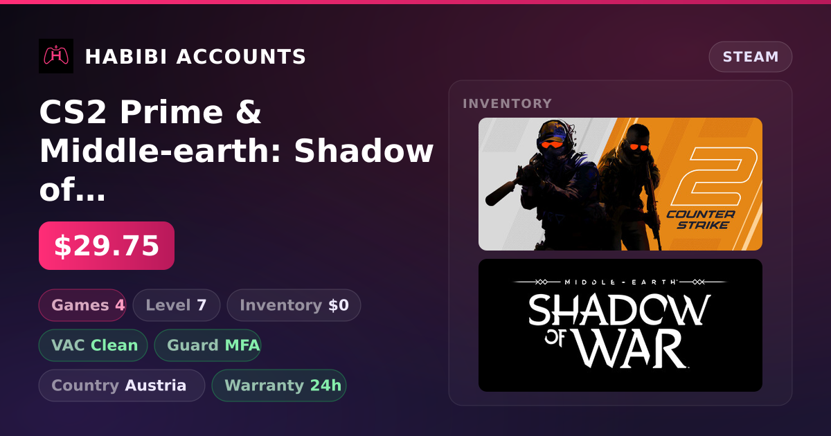 CS2 Prime & Middle-earth: Shadow of War — HabibiAccounts