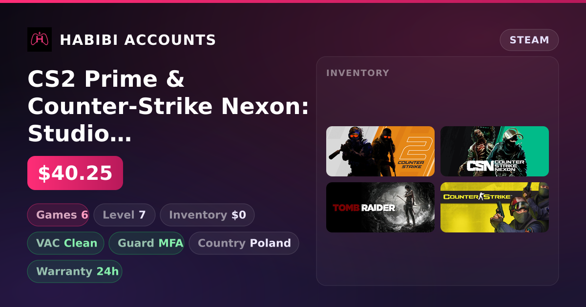 CS2 Prime & Counter-Strike Nexon: Studio | Clean — HabibiAccounts