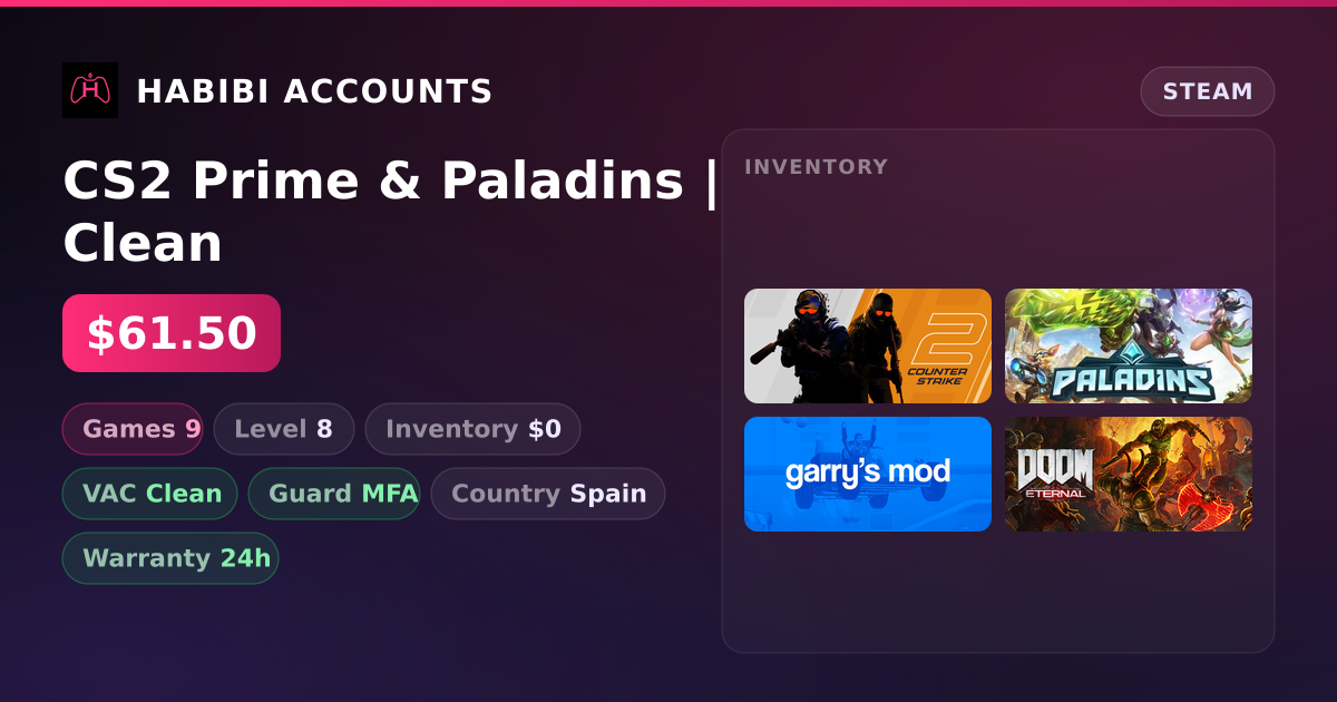 CS2 Prime & Paladins | Clean — HabibiAccounts