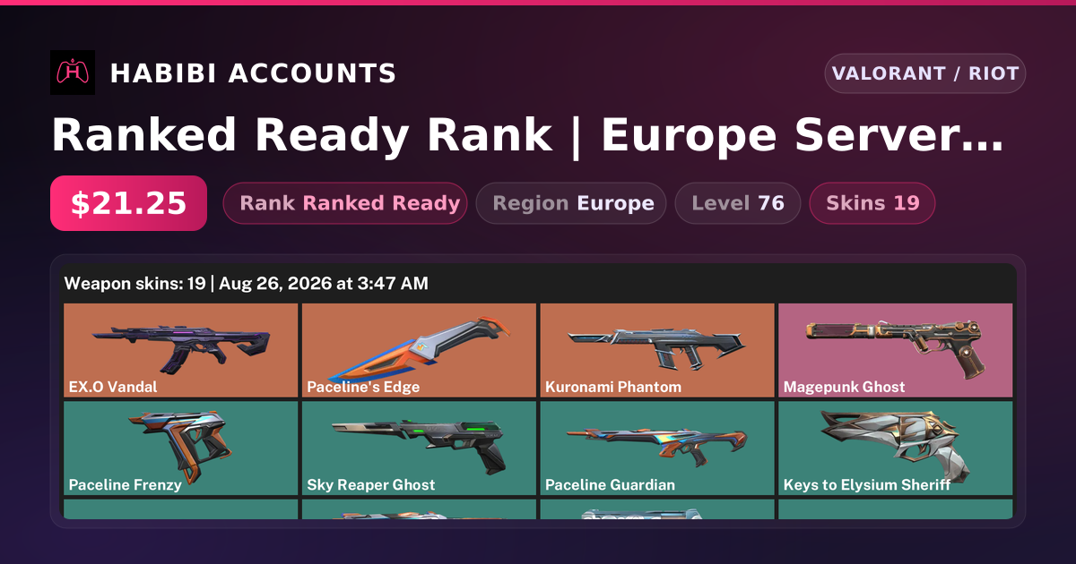 Ranked Ready Rank | Europe Server | 19 Skins | 1 Knives | Level 76 — HabibiAccounts