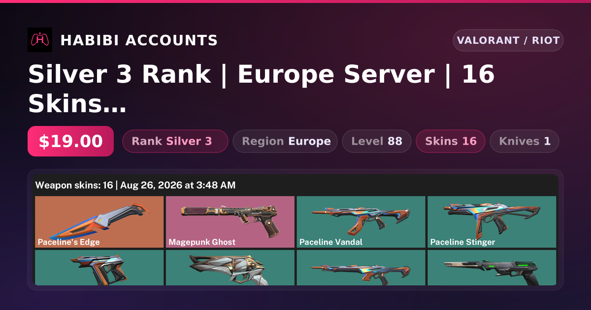 Silver 3 Rank | Europe Server | 16 Skins | 1 Knives | Level 88 — HabibiAccounts
