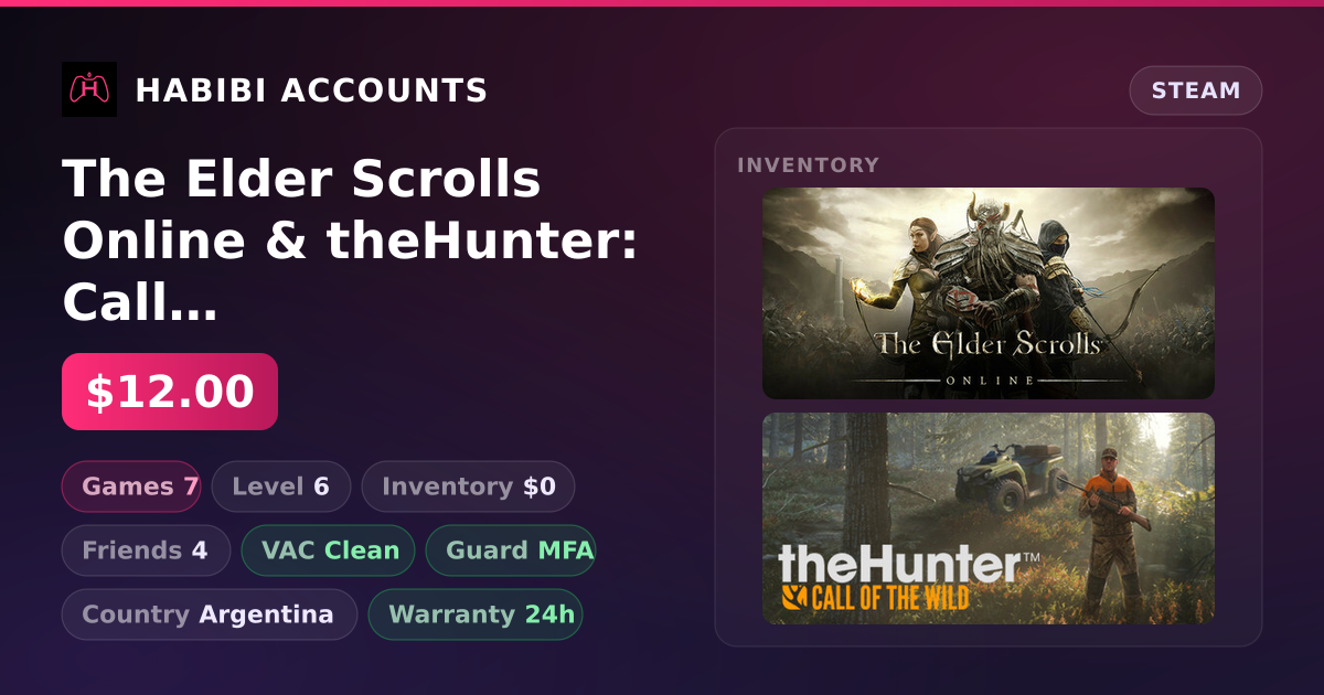 The Elder Scrolls Online & theHunter: Call of the Wild | Clean — HabibiAccounts