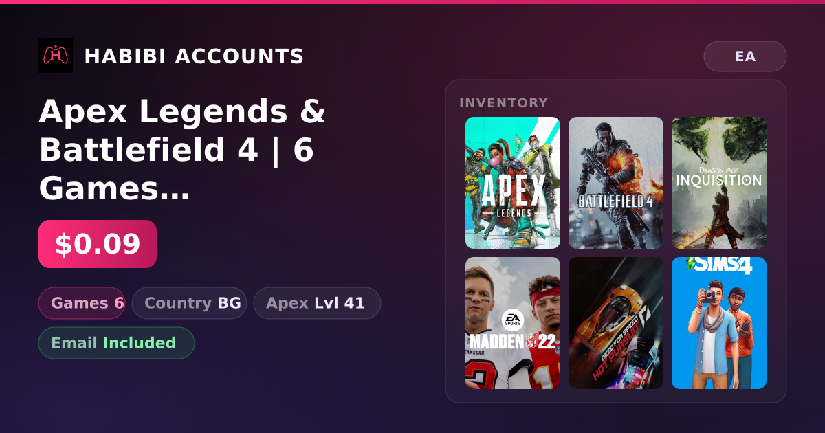 Apex Legends & Battlefield 4 | 6 Games | Apex Lvl 41 — HabibiAccounts