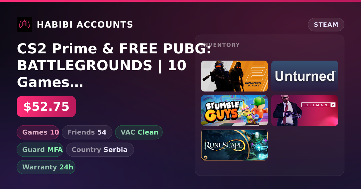 CS2 Prime & FREE PUBG: BATTLEGROUNDS | 10 Games | Clean