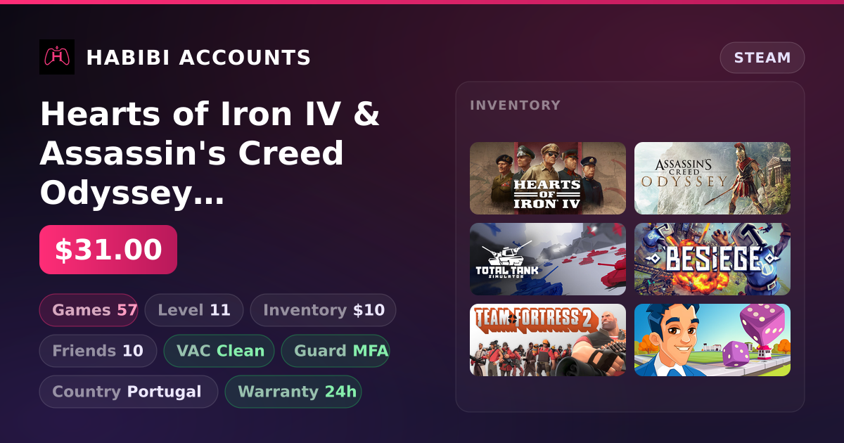 Hearts of Iron IV & Assassin's Creed Odyssey | Level 11 | 57 Games | Clean