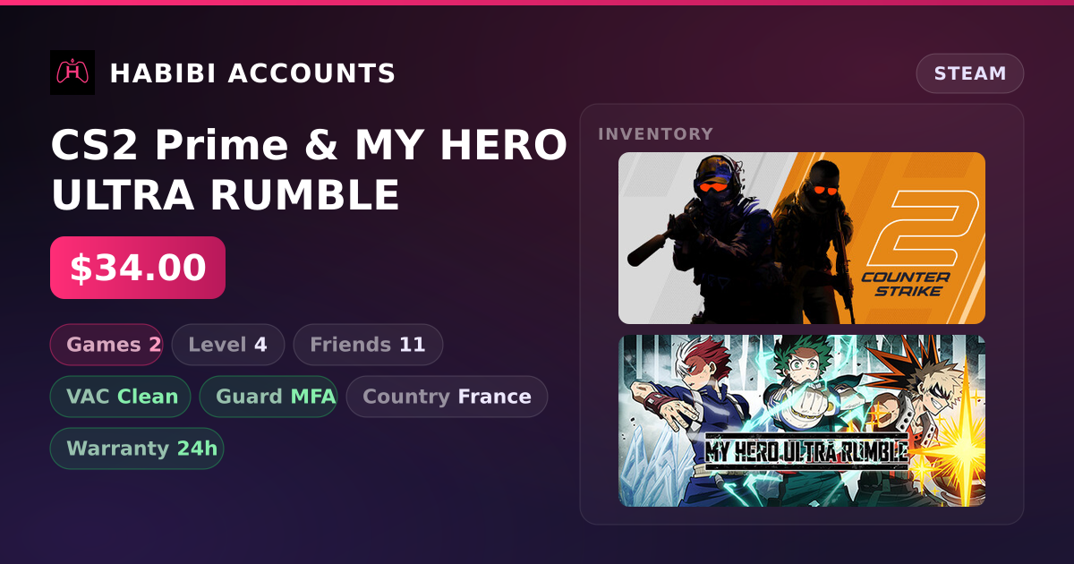 CS2 Prime & MY HERO ULTRA RUMBLE — HabibiAccounts