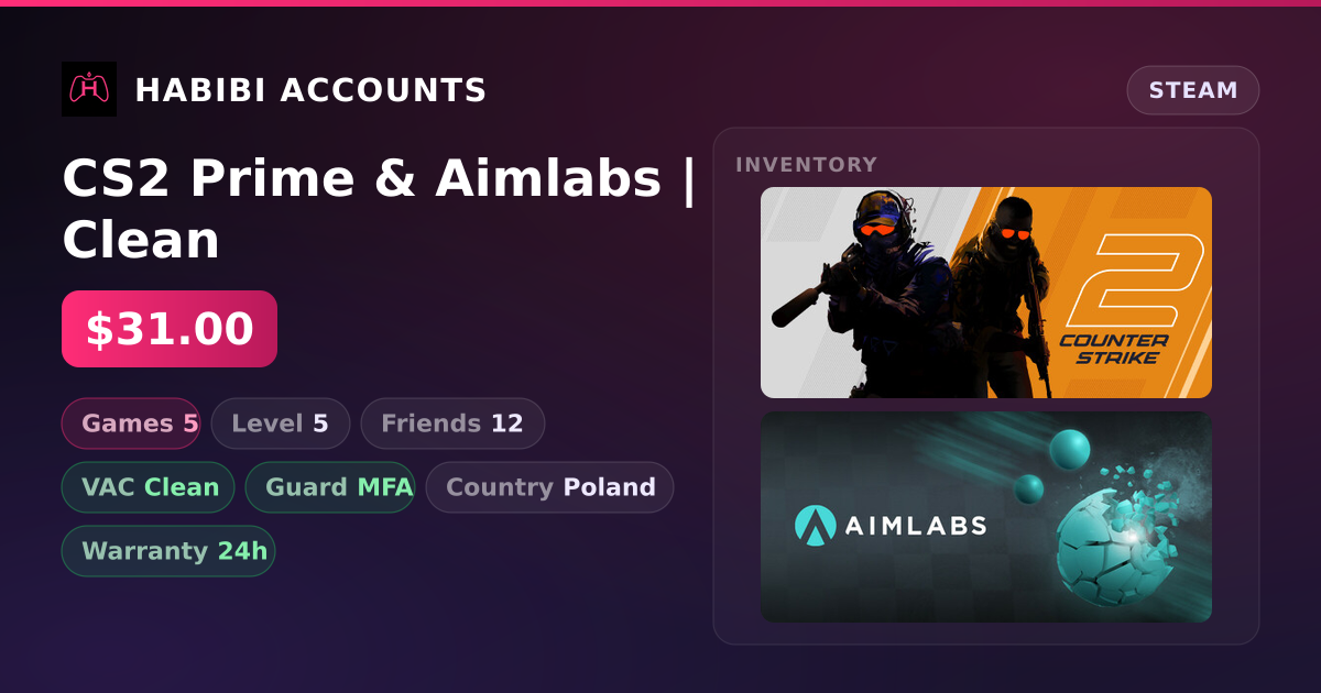 CS2 Prime & Aimlabs | Clean — HabibiAccounts