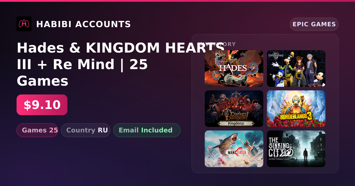 Hades & KINGDOM HEARTS III + Re Mind | 25 Games — HabibiAccounts