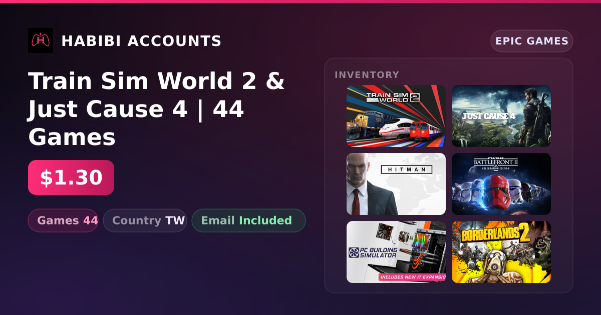 Train Sim World 2 & Just Cause 4 | 44 Games — HabibiAccounts