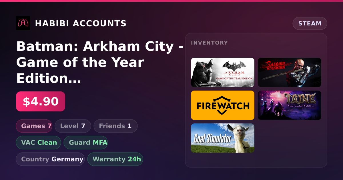 Batman: Arkham City - Game of the Year Edition & Shadow Warrior | Clean — HabibiAccounts