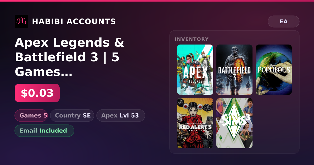 Apex Legends & Battlefield 3 | 5 Games | Apex Lvl 53 — HabibiAccounts
