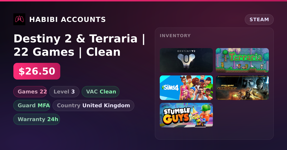Destiny 2 & Terraria | 22 Games | Clean