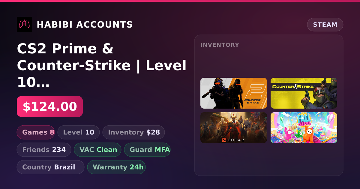 CS2 Prime & Counter-Strike | Level 10 | Clean — HabibiAccounts