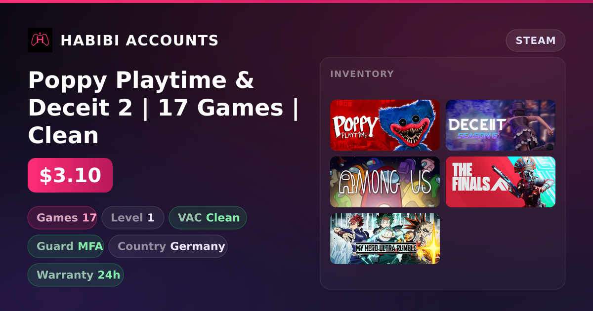 Poppy Playtime & Deceit 2 | 17 Games | Clean — HabibiAccounts