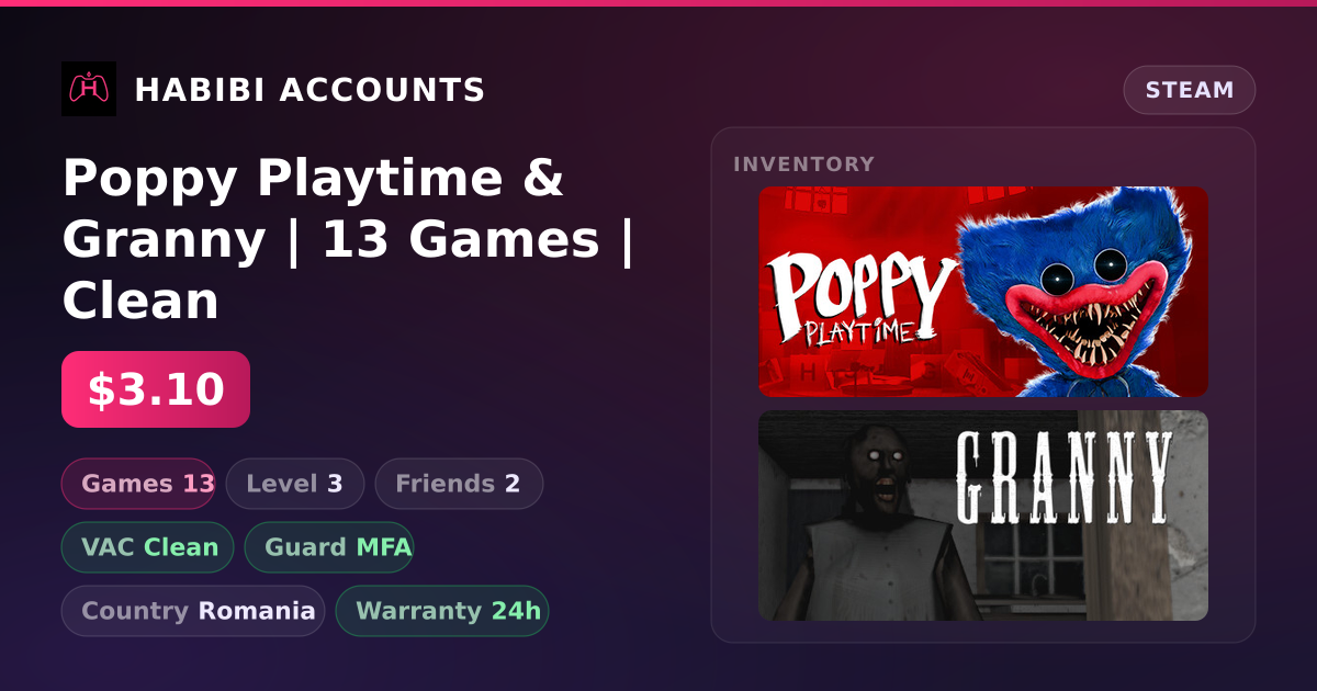 Poppy Playtime & Granny | 13 Games | Clean — HabibiAccounts