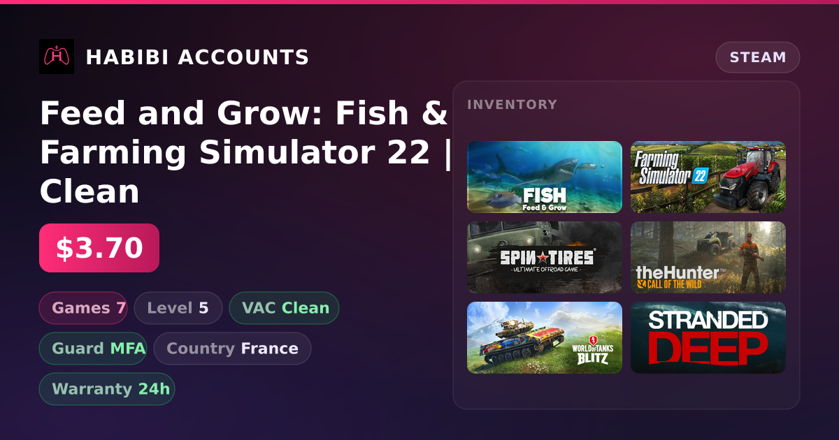 Feed and Grow: Fish & Farming Simulator 22 | Clean — HabibiAccounts