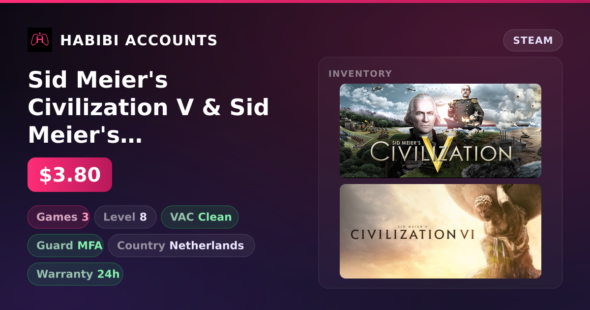 Sid Meier's Civilization V & Sid Meier's Civilization VI — HabibiAccounts