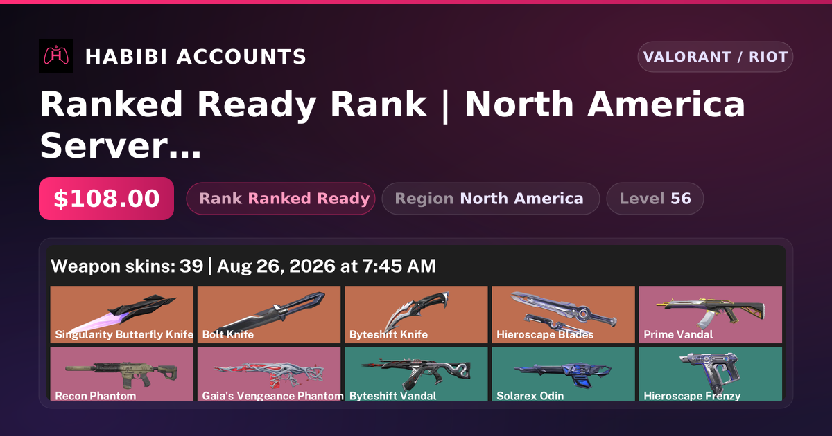 Ranked Ready Rank | North America Server | 39 Skins | 4 Knives | Level 56 — HabibiAccounts