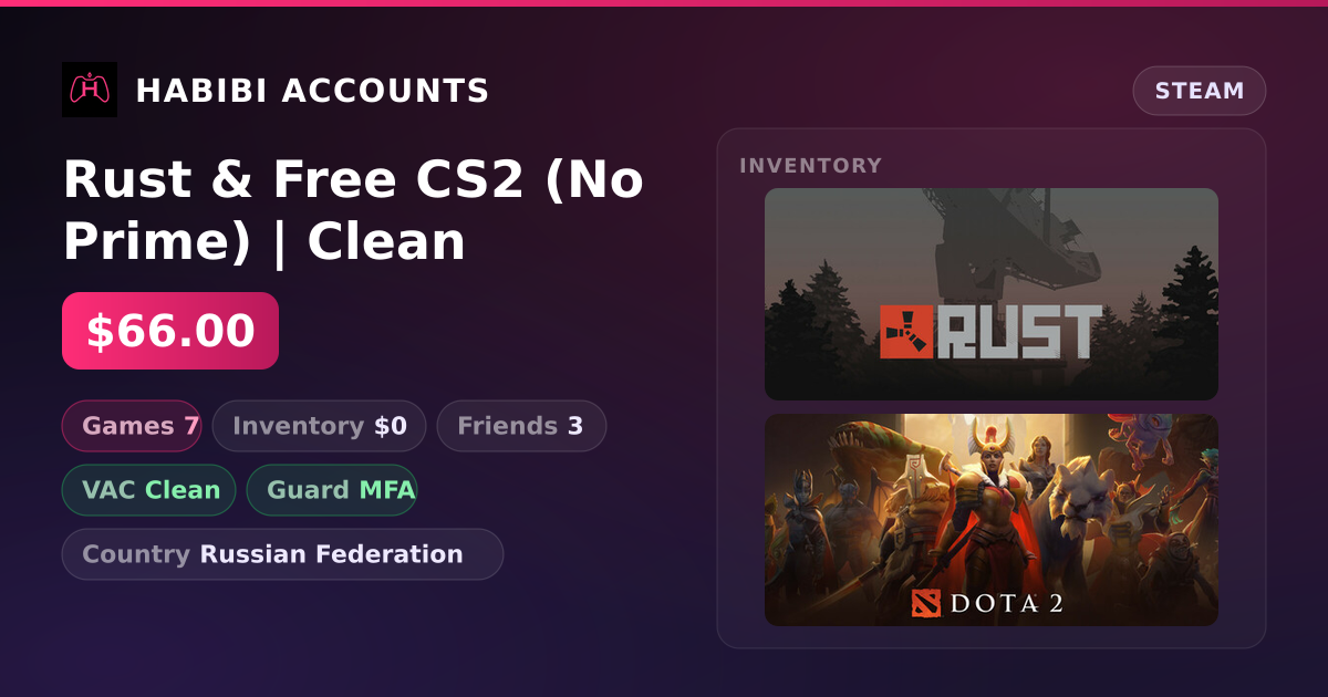 Rust & Free CS2 (No Prime) | Clean — HabibiAccounts