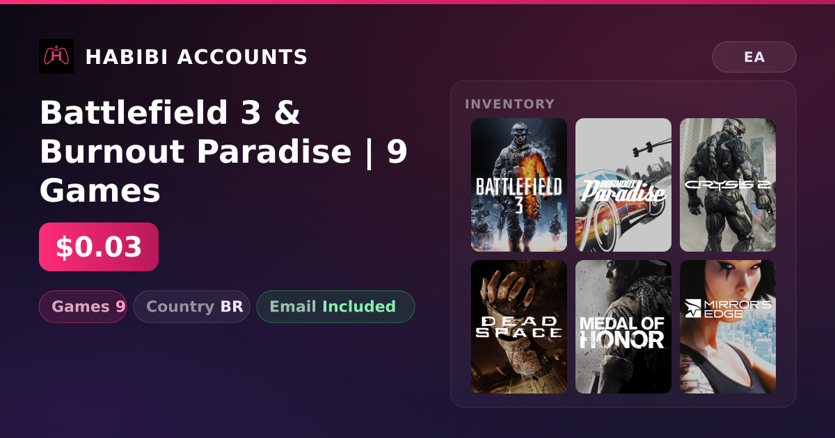 Battlefield 3 & Burnout Paradise | 9 Games — HabibiAccounts