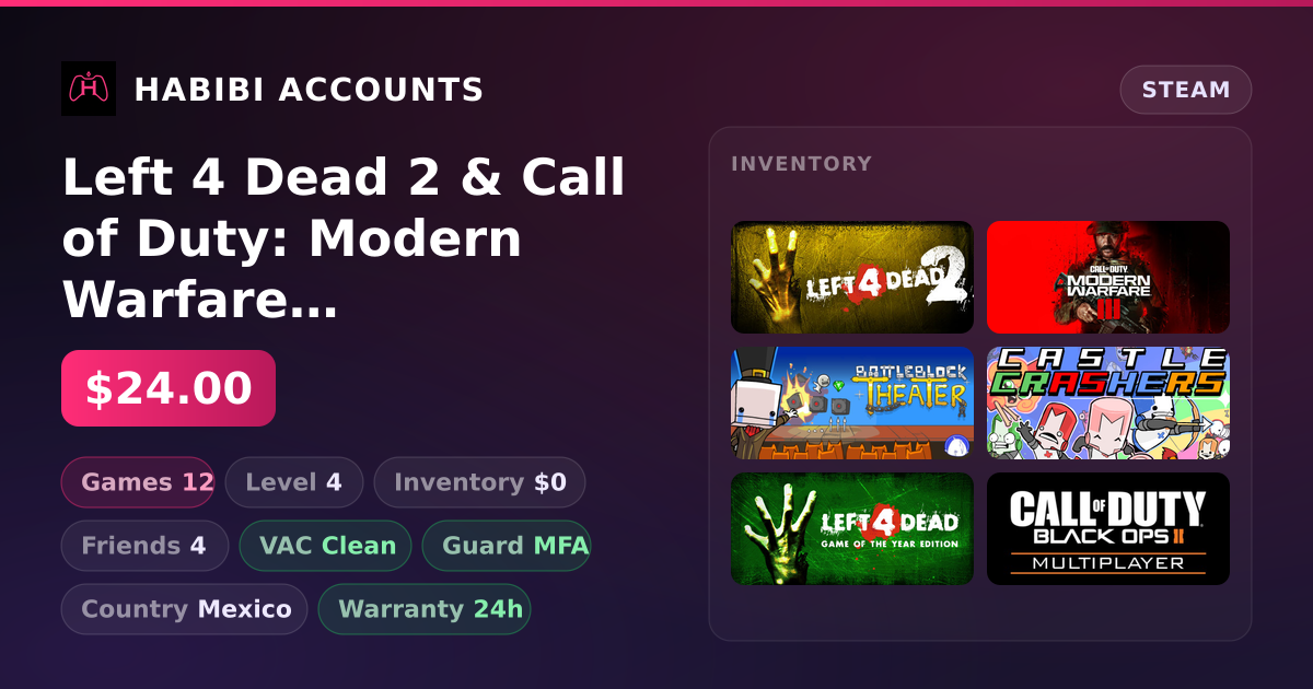 Left 4 Dead 2 & Call of Duty: Modern Warfare 3 (III) | 12 Games | Clean