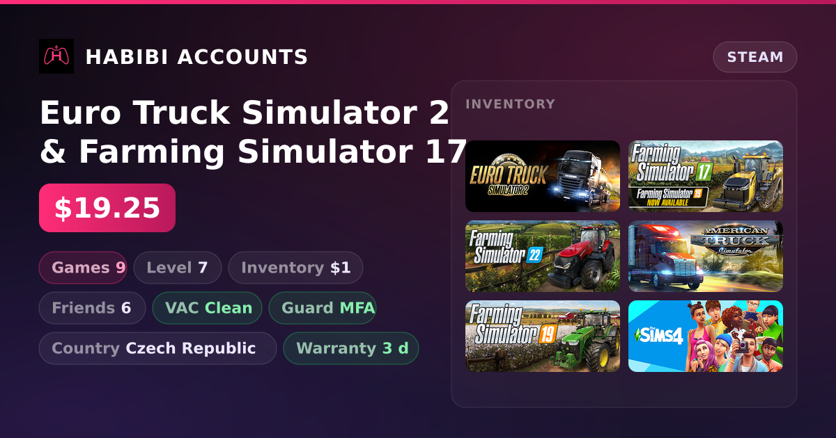 Euro Truck Simulator 2 & Farming Simulator 17 | Clean — HabibiAccounts