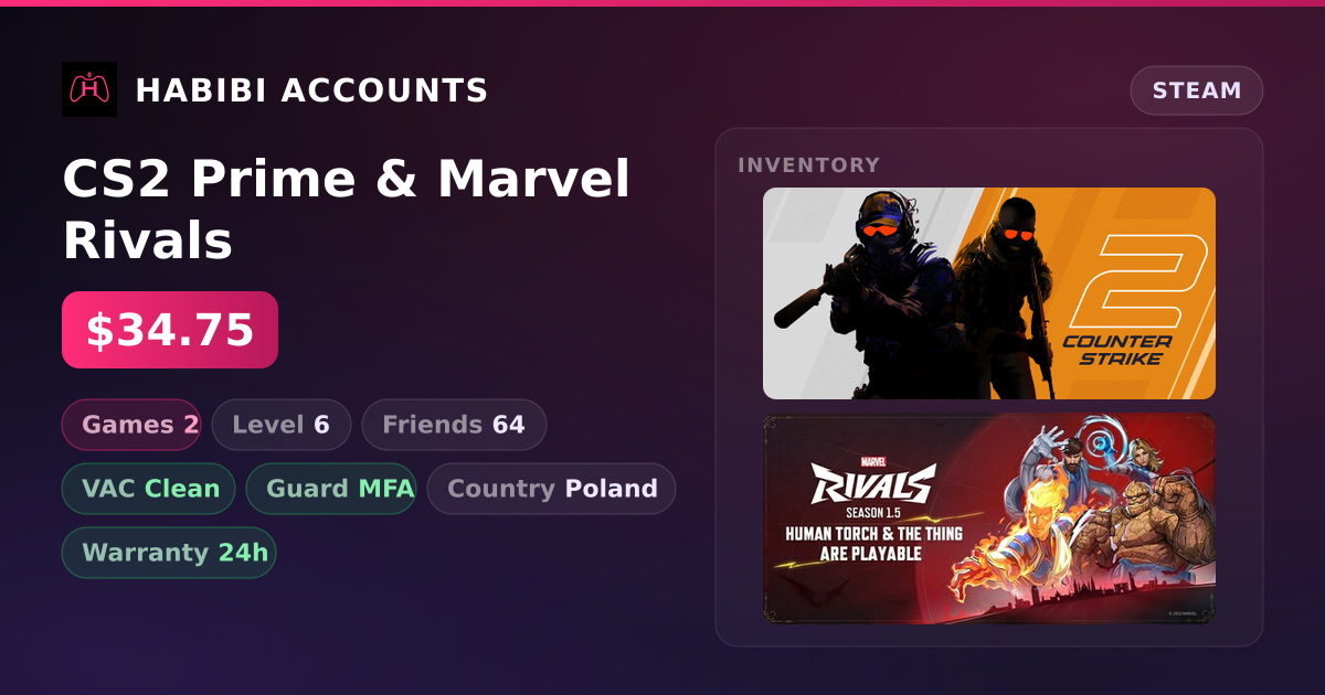 CS2 Prime & Marvel Rivals — HabibiAccounts