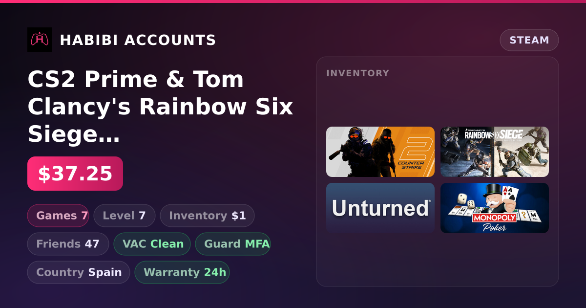 CS2 Prime & Tom Clancy's Rainbow Six Siege | Clean — HabibiAccounts