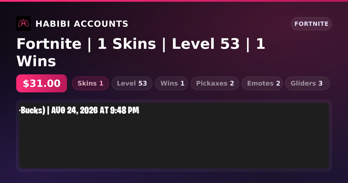 Fortnite | 1 Skins | Level 53 | 1 Wins — HabibiAccounts