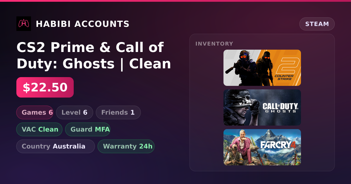 CS2 Prime & Call of Duty: Ghosts | Clean — HabibiAccounts