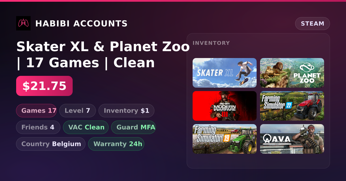 Skater XL & Planet Zoo | 17 Games | Clean — HabibiAccounts