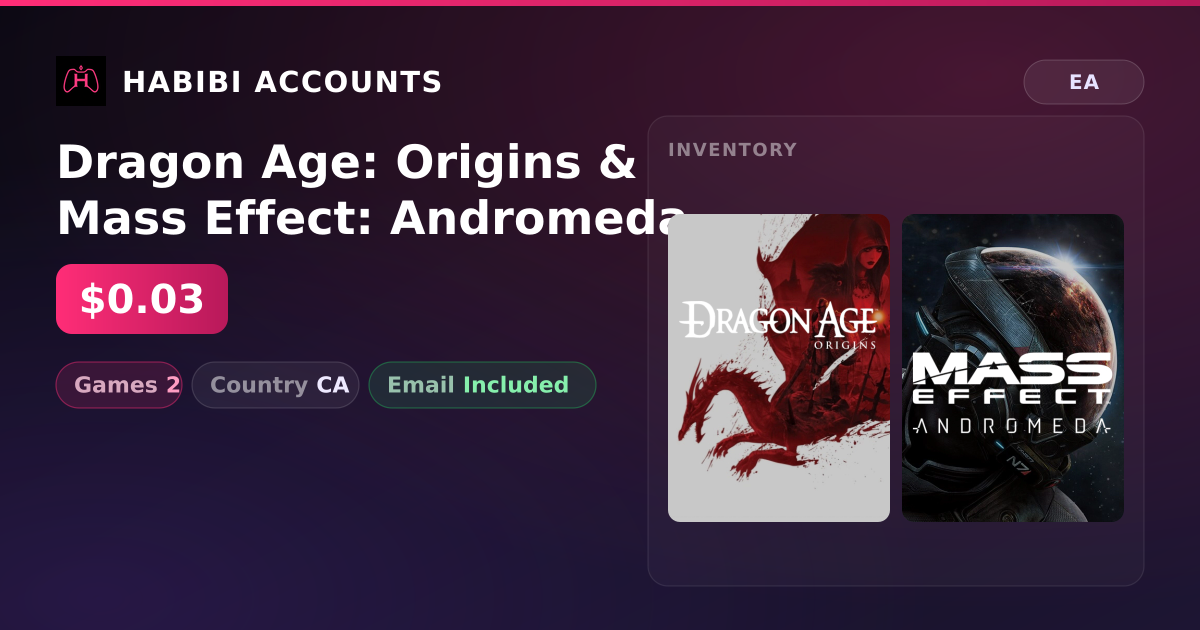 Dragon Age: Origins & Mass Effect: Andromeda | 2 Games — HabibiAccounts