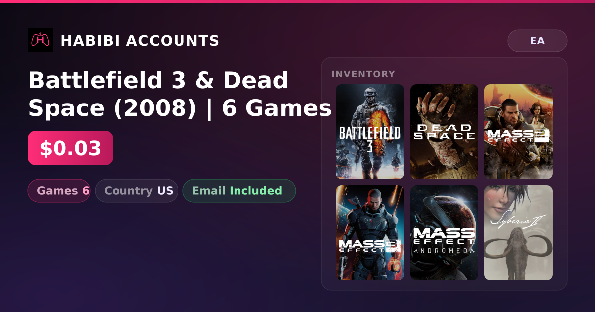 Battlefield 3 & Dead Space (2008) | 6 Games — HabibiAccounts