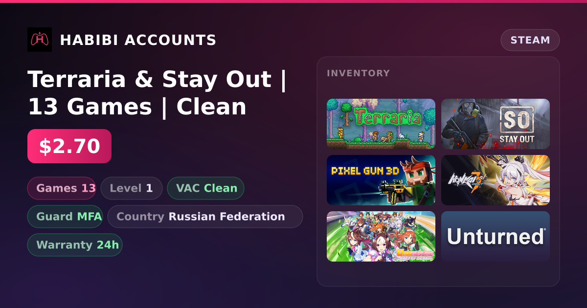 Terraria & Stay Out | 13 Games | Clean — HabibiAccounts