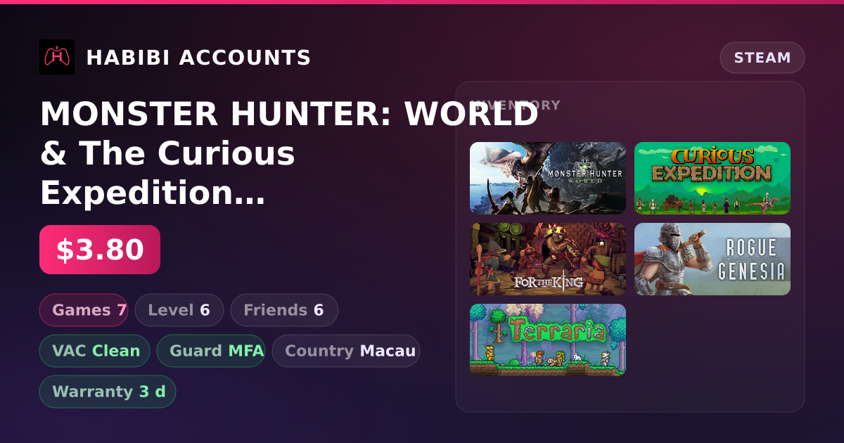 MONSTER HUNTER: WORLD & The Curious Expedition | Clean — HabibiAccounts
