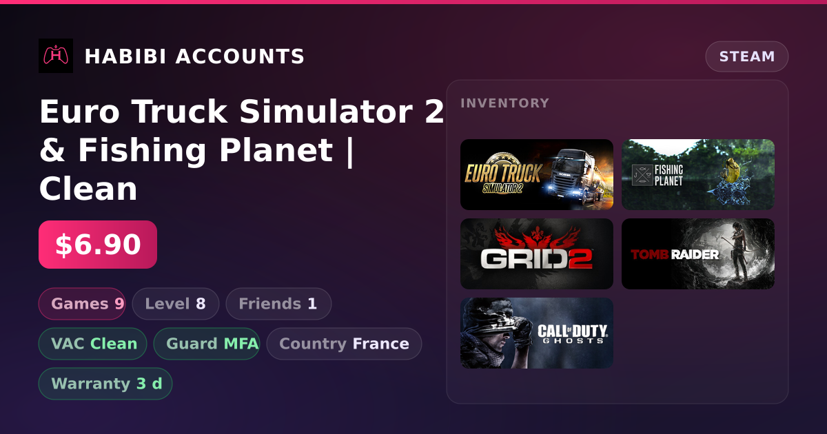 Euro Truck Simulator 2 & Fishing Planet | Clean — HabibiAccounts