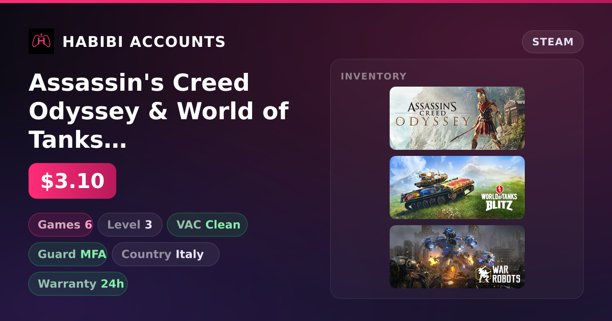 Assassin's Creed Odyssey & World of Tanks Blitz | Clean — HabibiAccounts