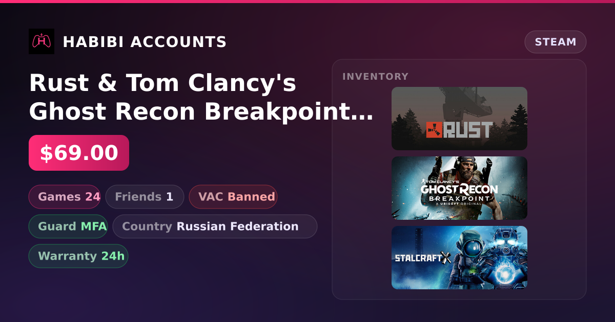 Rust & Tom Clancy's Ghost Recon Breakpoint | 24 Games | Has VAC — HabibiAccounts
