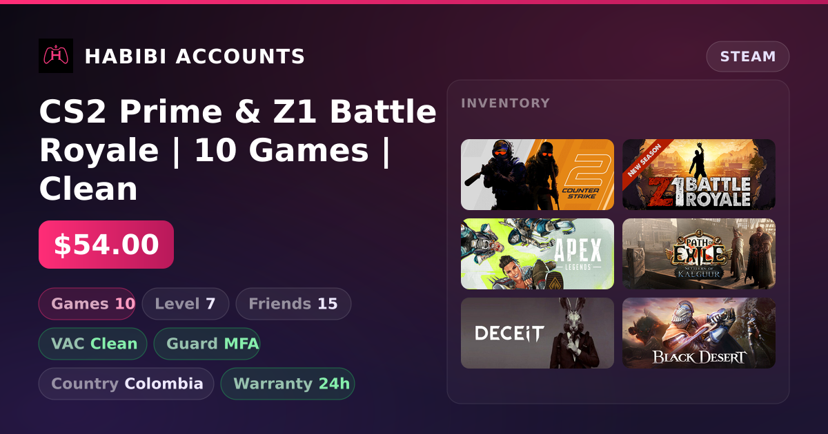 CS2 Prime & Z1 Battle Royale | 10 Games | Clean — HabibiAccounts