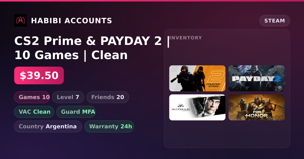 CS2 Prime & PAYDAY 2 | 10 Games | Clean