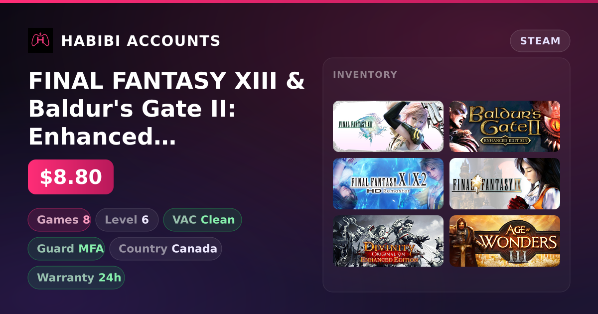 FINAL FANTASY XIII & Baldur's Gate II: Enhanced Edition | Clean — HabibiAccounts