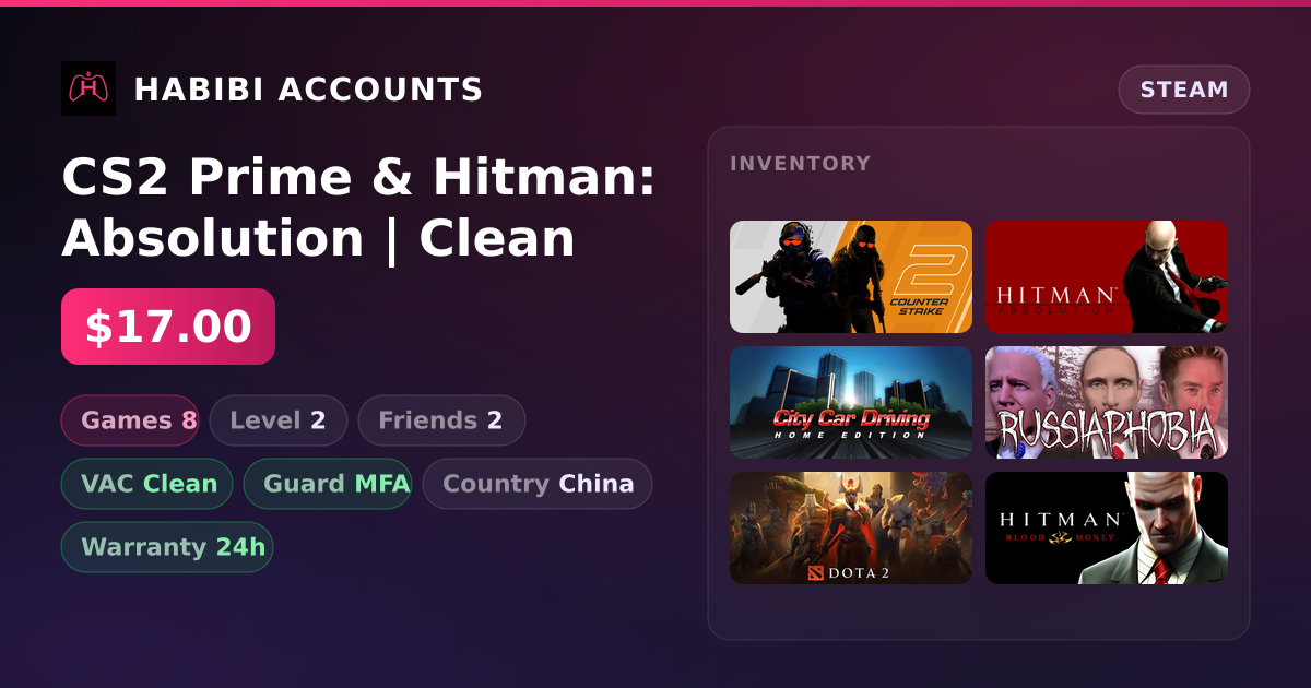 CS2 Prime & Hitman: Absolution | Clean — HabibiAccounts