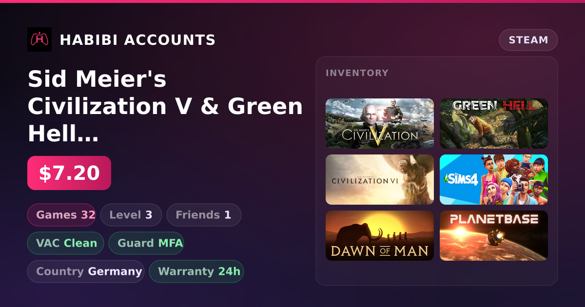 Sid Meier's Civilization V & Green Hell | 32 Games | Clean