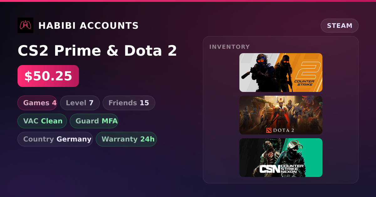 CS2 Prime & Dota 2 — HabibiAccounts
