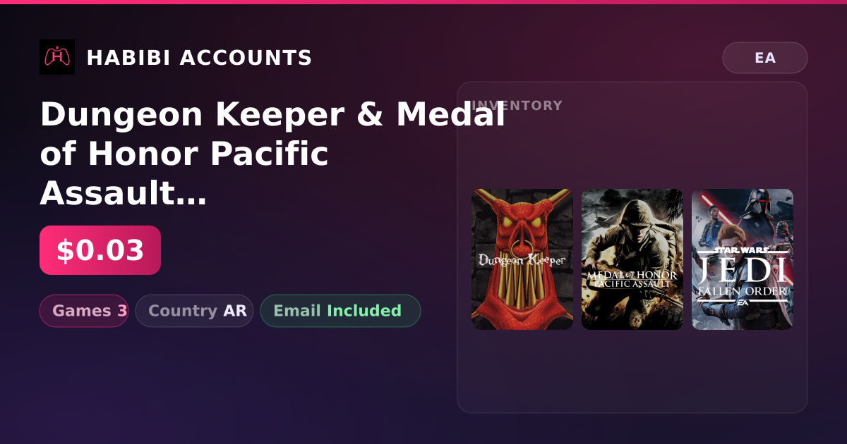 Dungeon Keeper & Medal of Honor Pacific Assault | 3 Games — HabibiAccounts