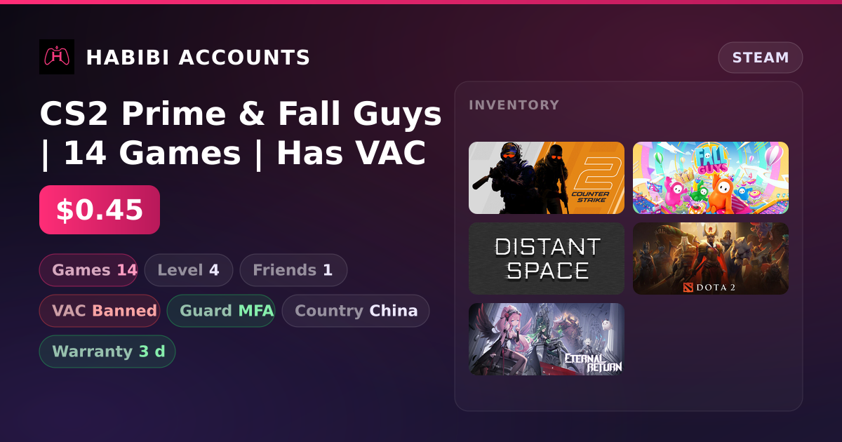 CS2 Prime & Fall Guys | 14 Games | Has VAC — HabibiAccounts